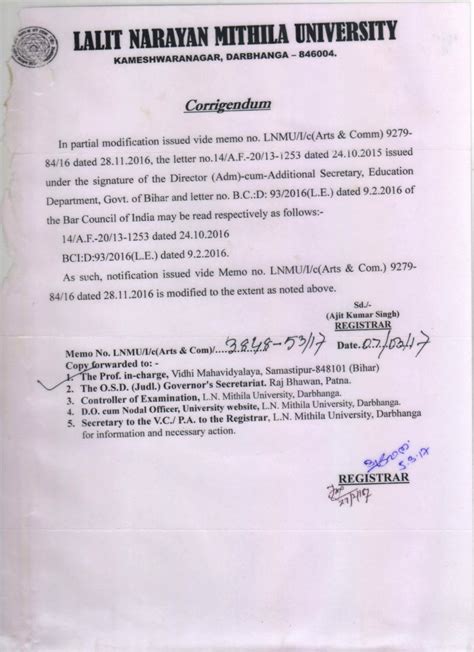 temporary affiliation letters vidhi mahavidyalya samastipur