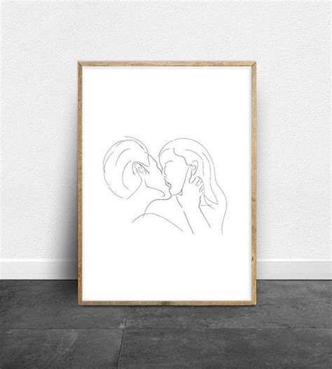 Kiss Line Art Kiss Print Abstract Couple Wall Decor Etsy