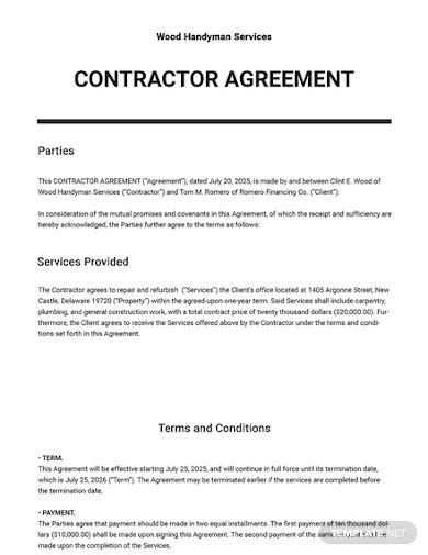 contractor agreement templates  pages docs