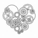 Gear Heart Steampunk Drawing Coloring Pages Stock Gears Tattoo Valentine Visit Pirate Illustration Isolated Background sketch template