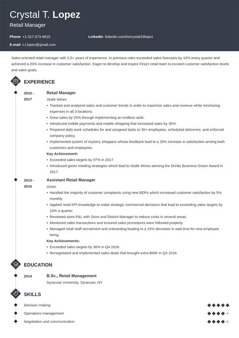 retail manager resume examples  skills objectives