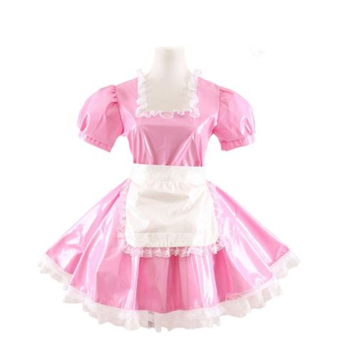 sissy maid pvc dress pink uniform coaplay costume leather body suits