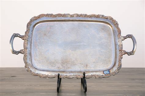 large vintage silver tray  handle    dust rentals