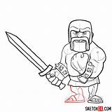 Barbarian Clash Clans Drawing Draw Step Games Sketchok Paintingvalley Characters sketch template
