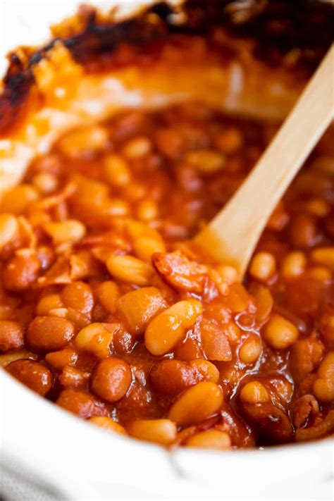 crockpot baked beans  bacon  brown sugar savory nothings