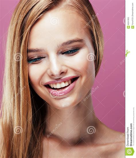 Young Pretty Blonde Woman With Hairstyle Close Up And Makeup On Stock