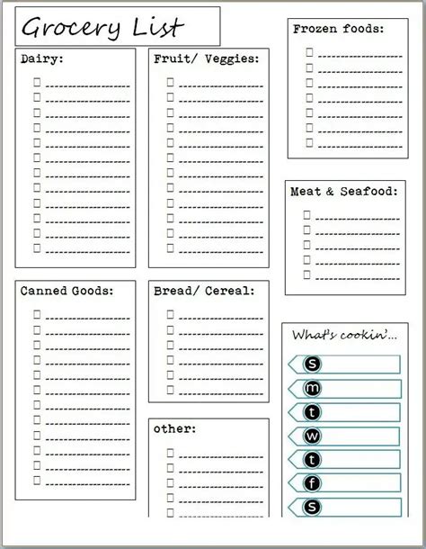meal plan  grocery list template