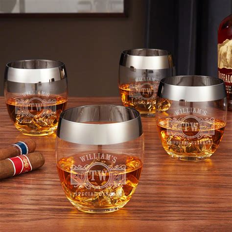 marquee silver rim whiskey glass set set of 4