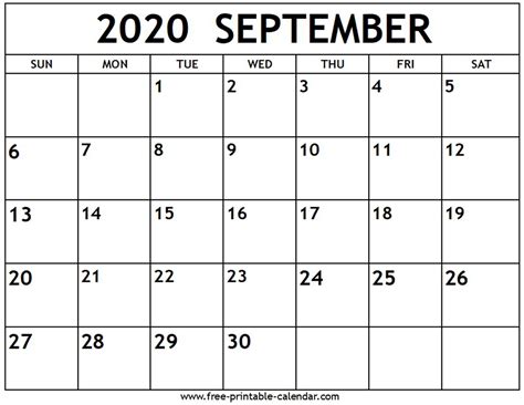 printable calendar  september  calendar printables