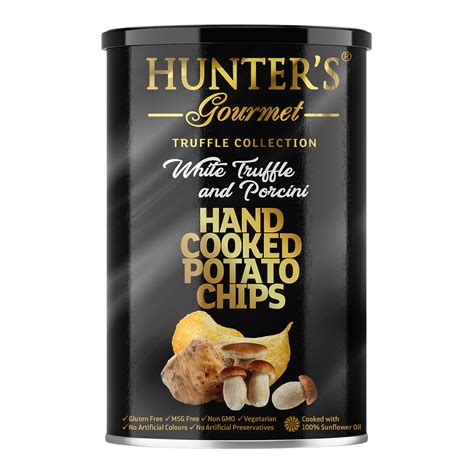 hunters gourmet hand cooked potato chips white truffle  porcini truffle collection gm