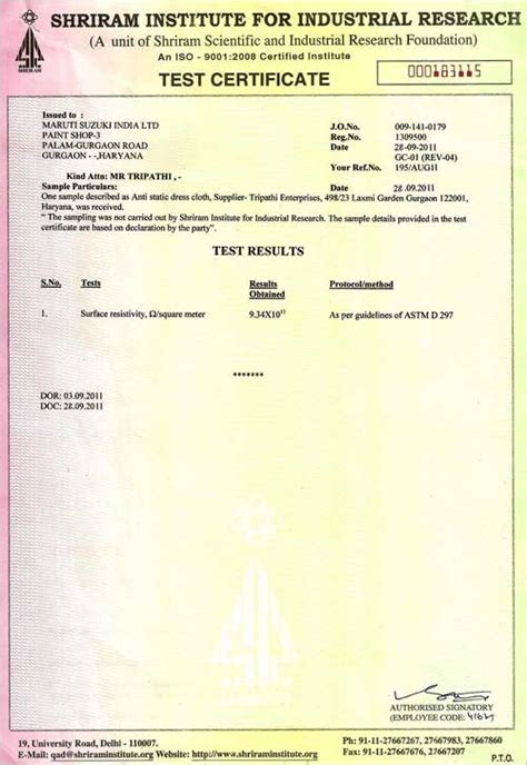 tripathi enterprises test certificate test results   products