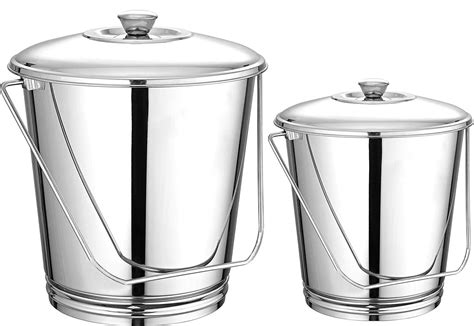 buy satyaki steels stainless steel silver bucket with lid for kitchen