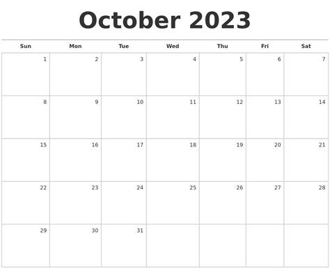 october  blank monthly calendar
