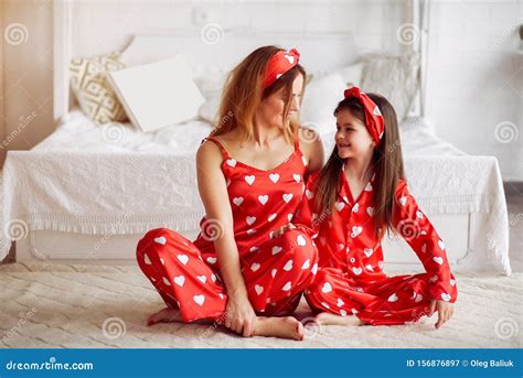 cute mother and daughter at home in a pajamas stock image image of