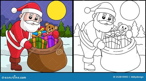 christmas santa claus  bag coloring page stock vector