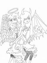 Angel Devil Vs Coloring Pages Lineart Template sketch template