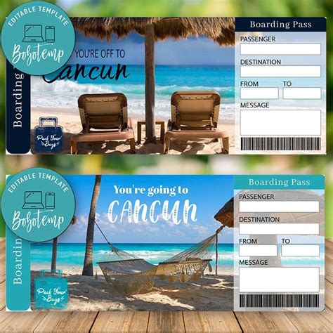 editable cancun surprise gift ticket instant  bobotemp cancun trip cancun