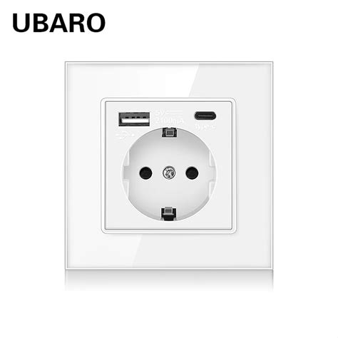 ubaro eu mm tempered glass panel wall socket usb type   ma