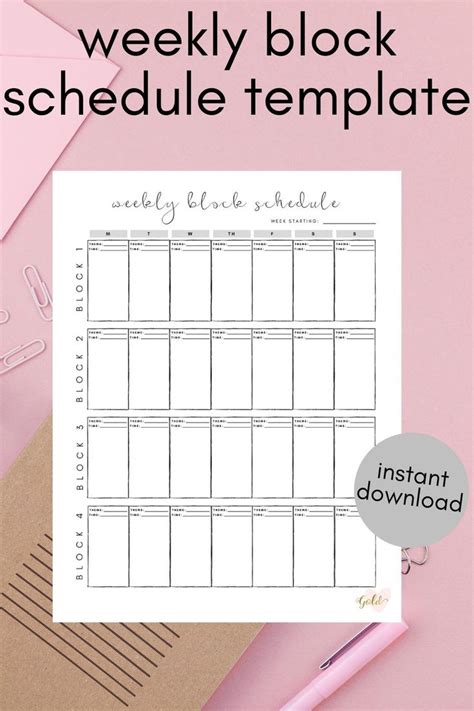 weekly block schedule template printable planner  letter etsy