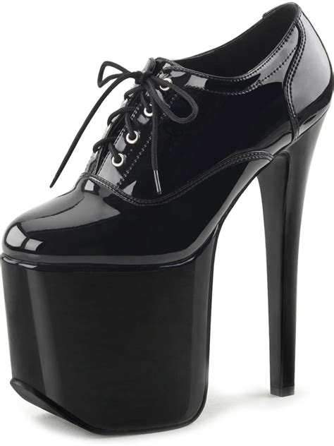 devious womens black oxfords high heel platforms patent lace  shoes