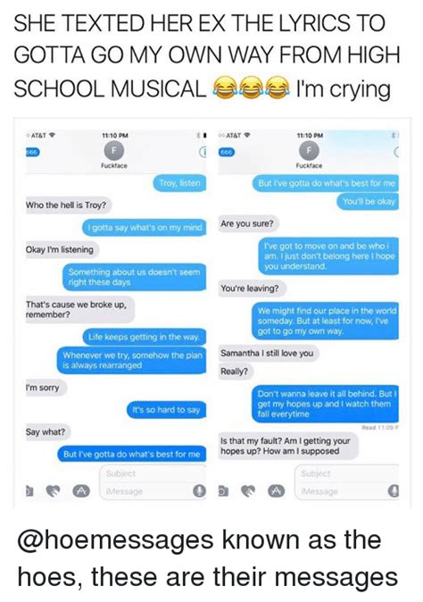 she texted her ex the lyrics to gotta go my own way from high school