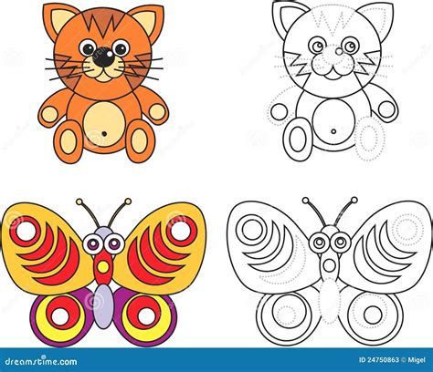 coloring page book  kids cat  butterfly stock vector