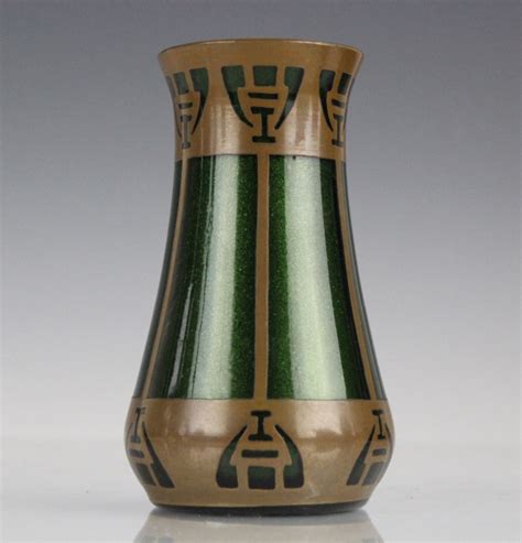 Style Of Koloman Moser Art Glass Copper Vase