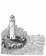 Lighthouse Waves Crashing Rob Felt Stevenson Zentangle sketch template