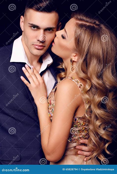 Love Story Beatiful Couple Gorgeous Blond Woman And Handsome Man