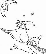 Witch Coloring Printable Pages Witches Broom Cat Kids Halloween Moonlight Under Print Colouring Popular Broomstick Hellokids Color Books sketch template