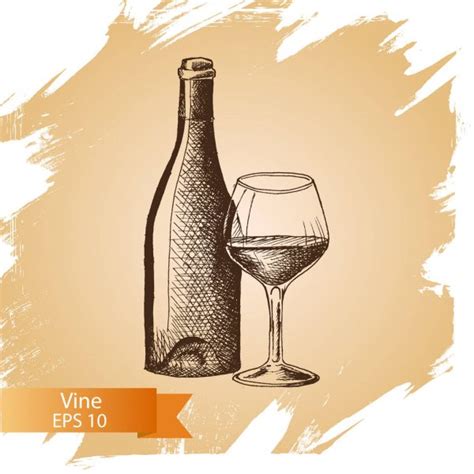 Sketch Drawing Of Wine Bottle And Glass Vector — Stock Vector