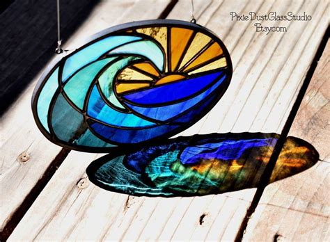 Stained Glass Ocean Wave Suncatcher Surf S Up At Dawn
