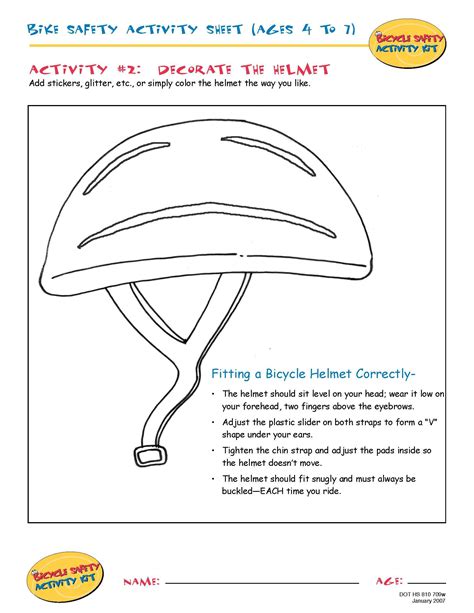 bike safety activity sheet ages    decorate  helmet bike