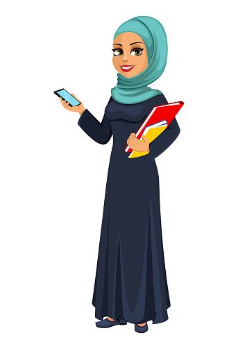Beautiful Muslim Businesswoman Cartoon Character Stock Illustration