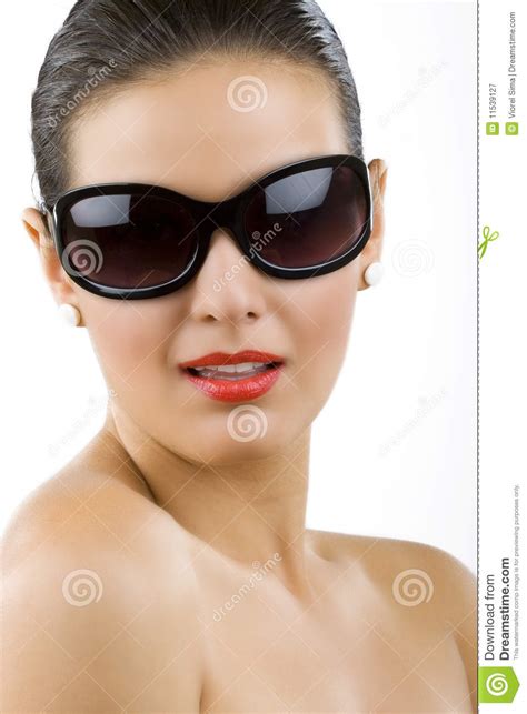 beautiful girl wears sunglasses royalty free stock