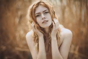 Wallpaper Redhead Face Nude Freckles Wavy Hair Green Eyes Women