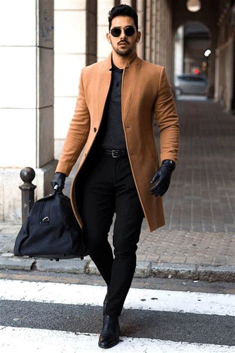 men trench coat brown double breasted style slim fit party wear winter