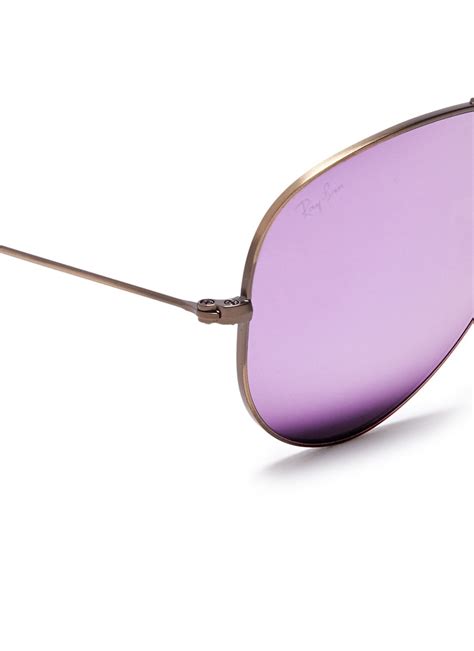 ray ban aviator flash lenses metal sunglasses in lilac purple purple