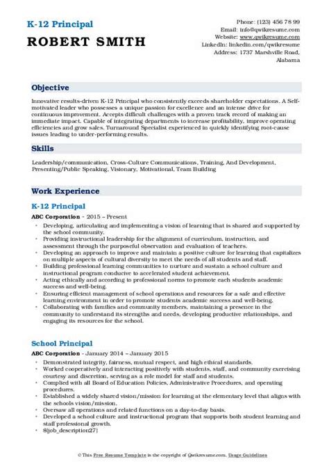 principal resume samples qwikresume