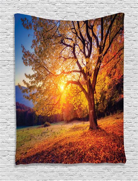 fall tree tapestry big majestic autumn tree shedding faded leaves