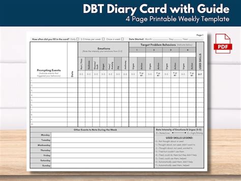 dbt diary card dialectical behavior therapy skills tracker etsy australia