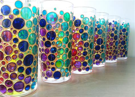 Rainbow Drinking Glasses Set Of 6 Colored Tumblers Hand