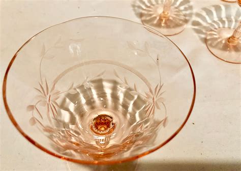 Vintage Blush Pink Depression Glass Wine Cocktail Glasses Set Of Nine
