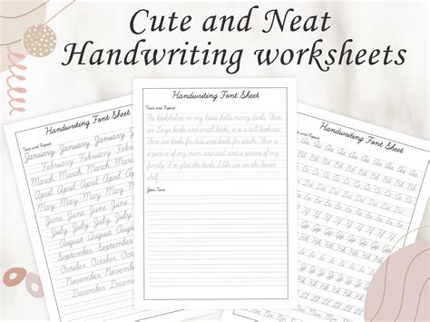 cute cursive handwriting practice sheets handwriting etsy