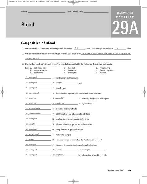 blood answer key  review sheet