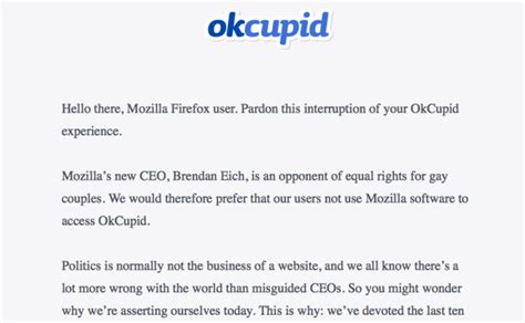 Okcupid Offers Firefox Visitors Links To Alternate Browsers To Protest