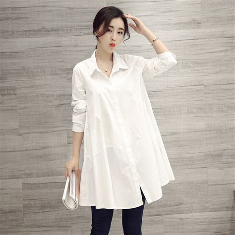 100 cotton long women white shirts lady office work loose large size