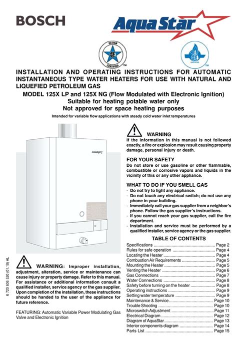 bosch aquastar  lp installation  operating instructions manual   manualslib