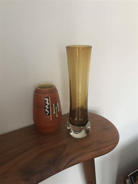 Vintage 1960s Tall Amber Art Glass Vase With Heavy Dimple Etsy Australia