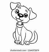 Puppy Vector Dog Coloring Illustration Cartoon Cute Collar Wearing Children Book Shutterstock Tag sketch template